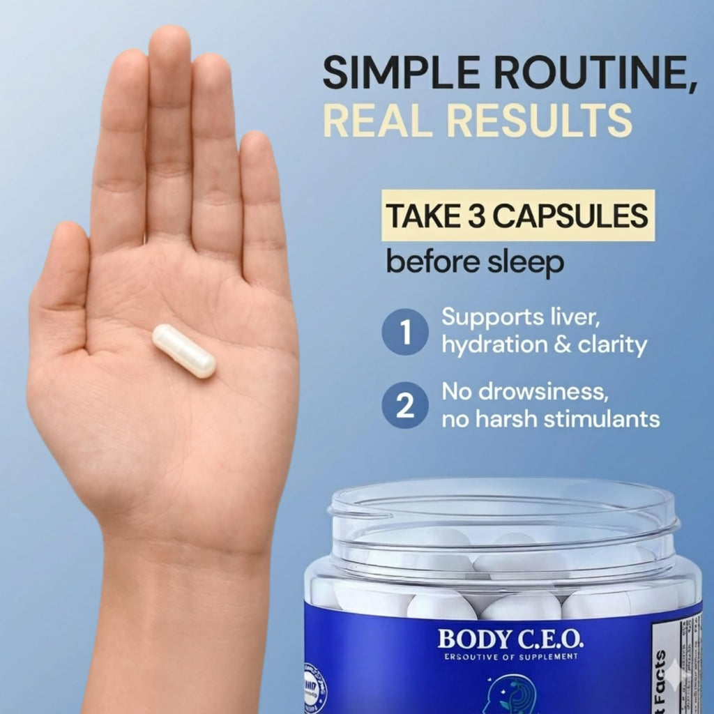 Body C.E.O. After Drinking Aid - Electrolyte Balance & Recovery - DHM (Dihydromyricetin), L-Cysteine, Prickly Pear, Milk Thistle, Zinger, Vitamin-B for Recovery - Filler-Free Formula - 60 Capsules - Maple Wellness Supplements