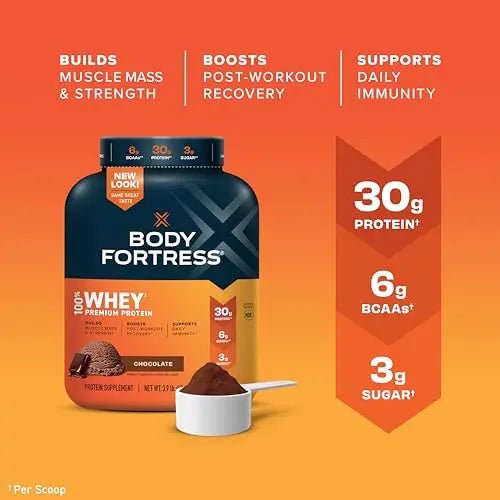 Body Fortress 100% Whey, Premium Protein Powder, Chocolate, 3.9lbs Packaging May - TrustMedUSA