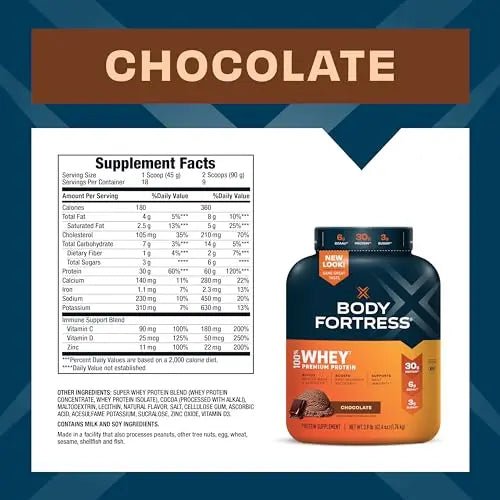 Body Fortress 100% Whey, Premium Protein Powder, Chocolate, 3.9lbs Packaging May - TrustMedUSA