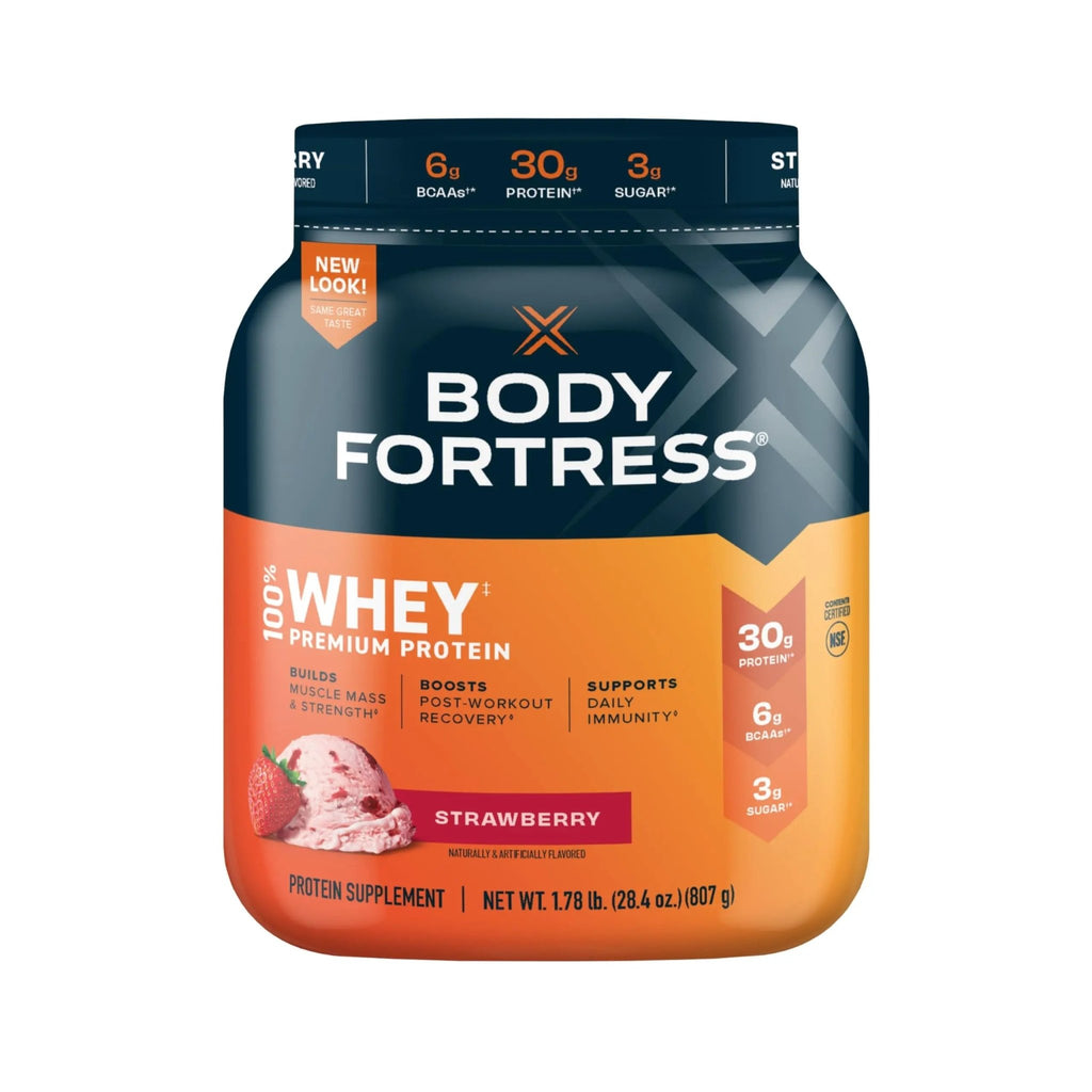 Body Fortress 100% Whey, Premium Protein Powder, Strawberry, 1.78lbs Packaging May - TrustMedUSA