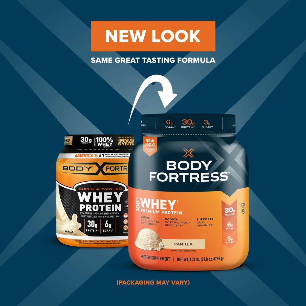 Body Fortress 100% Whey, Premium Protein Powder, Vanilla, 1.74lbs (Packaging May Vary) - TrustMedUSA