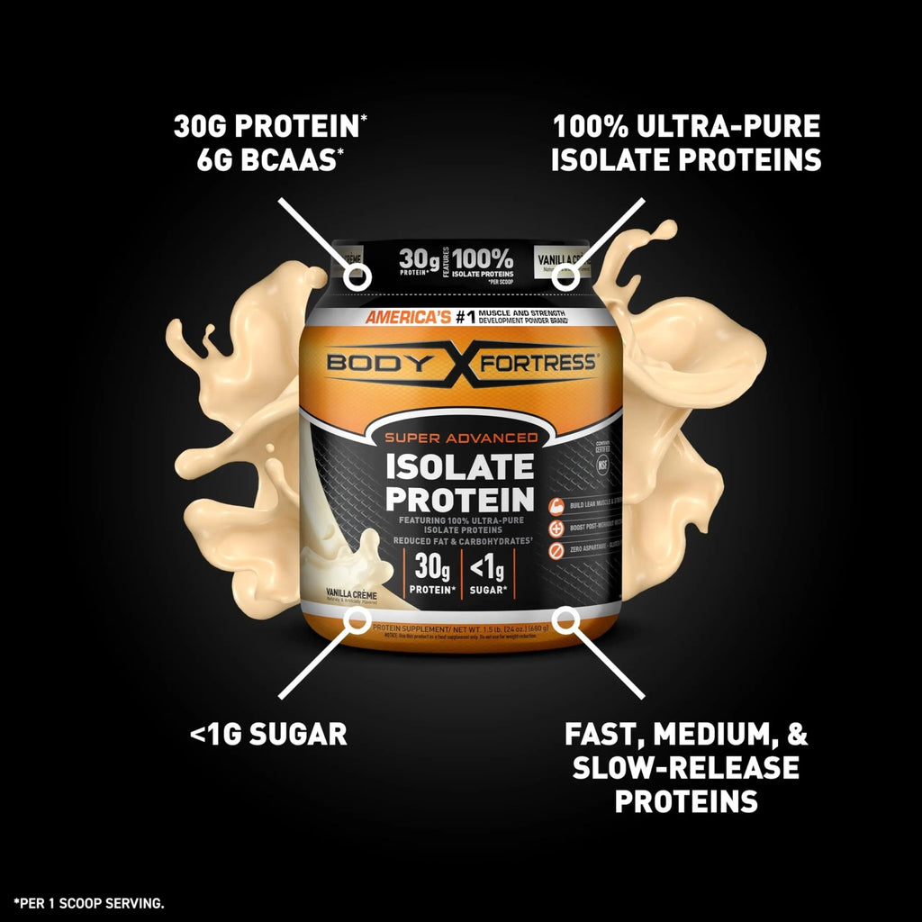 Body Fortress Super Advanced Isolate Protein Powder, Gluten Free, Vanilla Creme Flavored - TrustMedUSA