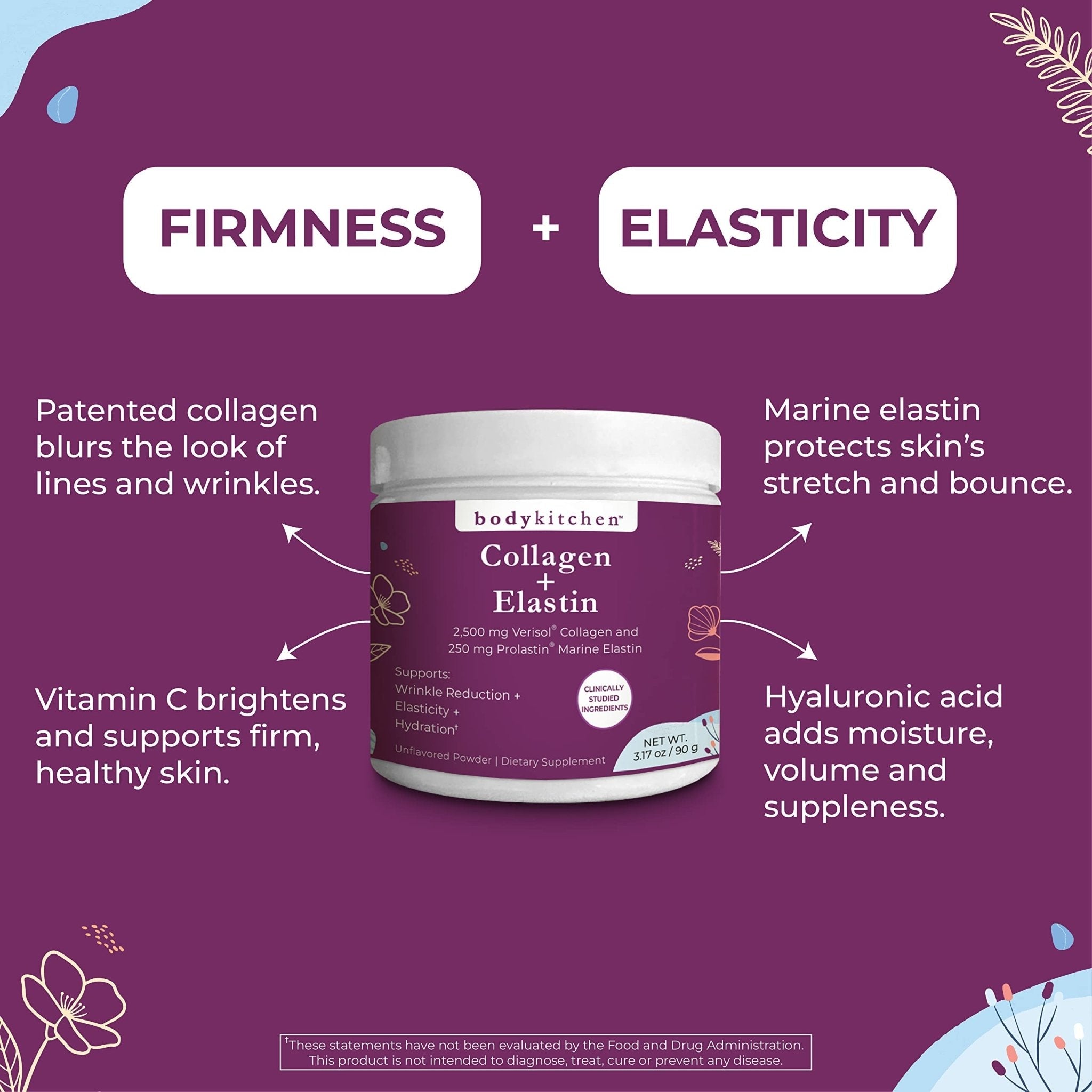 Body Kitchen Collagen + 250 mg Elastin – Supports Skin Hydration, Elasticity & Healthy Aging, Unflavored Powder (30 Servings) - Maple Wellness Supplements