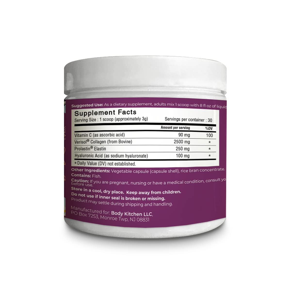 Body Kitchen Collagen + 250 mg Elastin – Supports Skin Hydration, Elasticity & Healthy Aging, Unflavored Powder (30 Servings) - Maple Wellness Supplements
