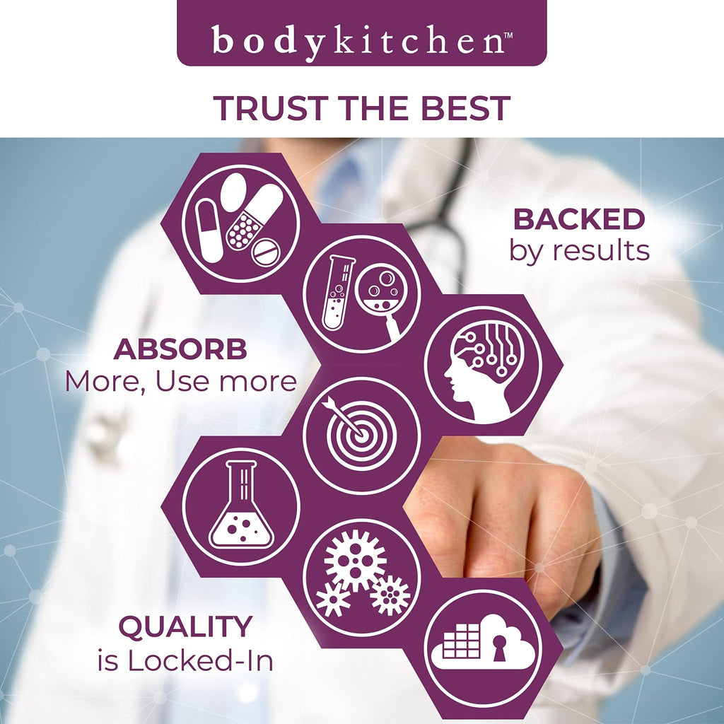 Body Kitchen Pro-Elastin, 1000 mg Elastin Supplement, Help Reduce Signs of Aging, Improved Skin Health, Firmness & Elasticity, Fewer Wrinkles, Veggie Caps, (Pack of 1) - Maple Wellness Supplements