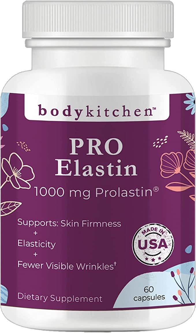 Body Kitchen Pro-Elastin, 1000 mg Elastin Supplement, Help Reduce Signs of Aging, Improved Skin Health, Firmness & Elasticity, Fewer Wrinkles, Veggie Caps, (Pack of 1) - Maple Wellness Supplements