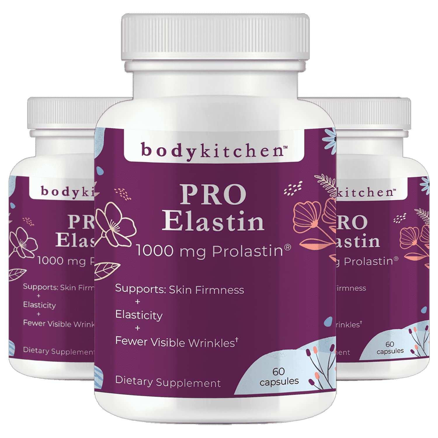 Body Kitchen Pro-Elastin 1000 mg Elastin Supplement, Reduce Signs of Aging, Improved Skin Health, Firmness & Elasticity, Fewer Wrinkles, Veggie Caps (Pack of 3) - Maple Wellness Supplements