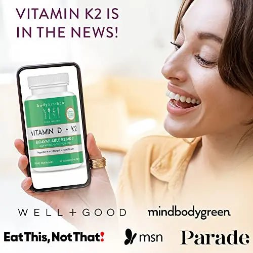 Body Kitchen Vegan Plant-Based Vitamin D3 + K2 (MK7) Supplement, Bone and Heart - TrustMedUSA