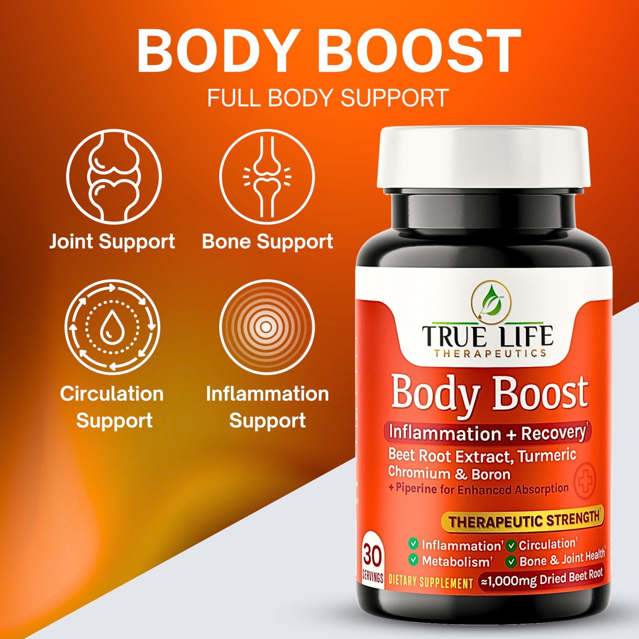 Body Support Tablets – Beet Root Extract, Turmeric Boron & Chromium – Supports Inflammation, Circulation, Hormonal Balance & Metabolic Function – 60ct - 30 Servings - TrustMedUSA