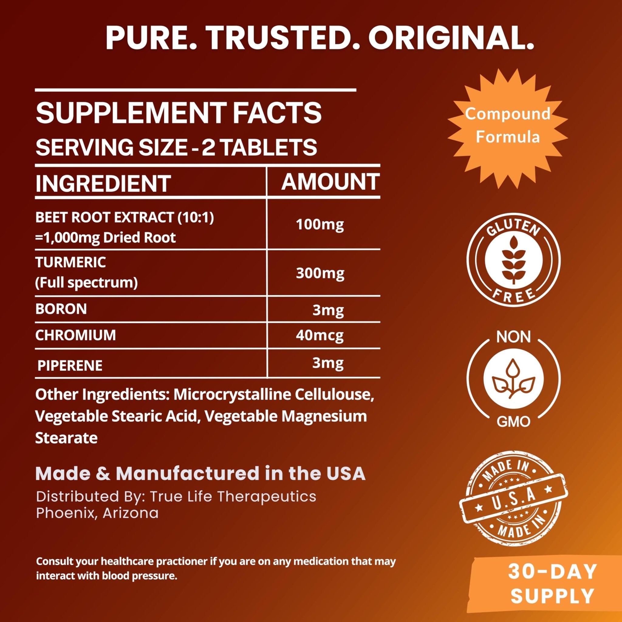 Body Support Tablets – Beet Root Extract, Turmeric Boron & Chromium – Supports Inflammation, Circulation, Hormonal Balance & Metabolic Function – 60ct - 30 Servings - TrustMedUSA