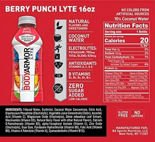 BODYARMOR LYTE Sports Drink Low-Calorie Sports Beverage, Berry Punch, Coconut - TrustMedUSA
