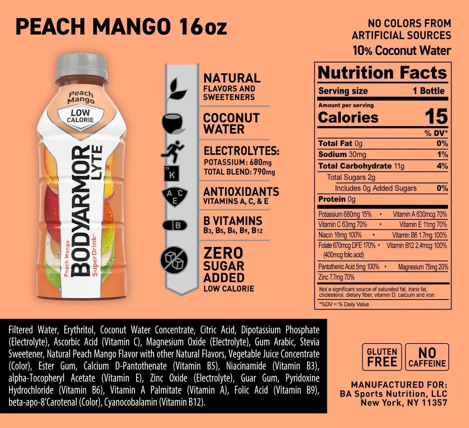 BODYARMOR LYTE Sports Drink Low-Calorie Sports Beverage, Peach Mango, Coconut - TrustMedUSA