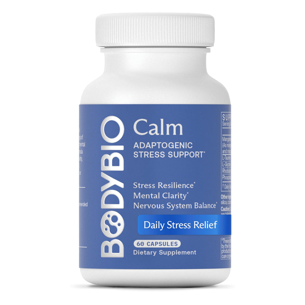 BodyBio Calm - Natural Stress Relief Blend with Rhodiola, Glycine & Phosphatidylserine - Supports Relaxation, Mental Focus & Balanced Cortisol - Non - Drowsy Formula - TrustMedUSA