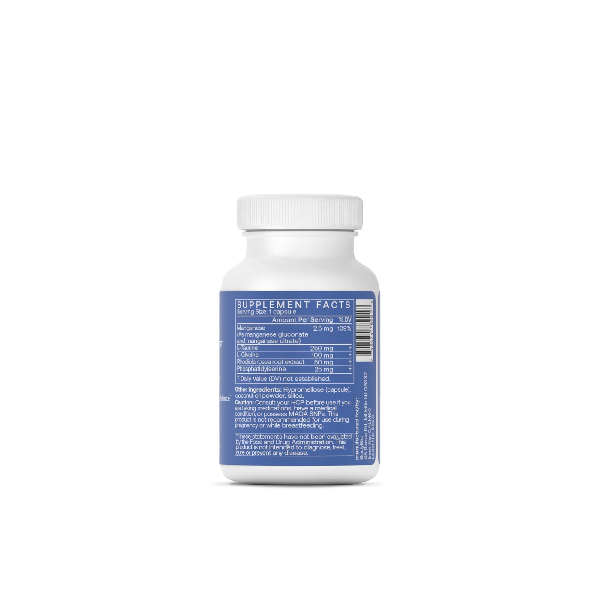 BodyBio Calm - Natural Stress Relief Blend with Rhodiola, Glycine & Phosphatidylserine - Supports Relaxation, Mental Focus & Balanced Cortisol - Non - Drowsy Formula - TrustMedUSA