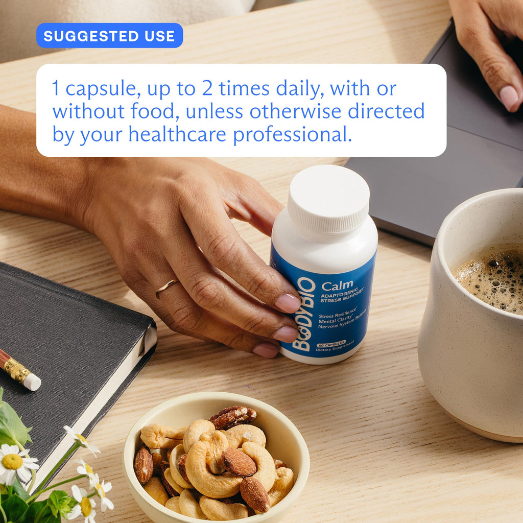 BodyBio Calm - Natural Stress Relief Blend with Rhodiola, Glycine & Phosphatidylserine - Supports Relaxation, Mental Focus & Balanced Cortisol - Non - Drowsy Formula - TrustMedUSA