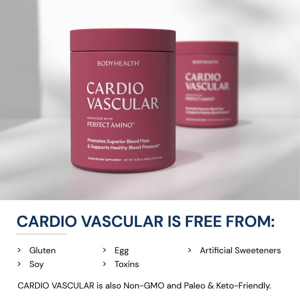 BodyHealth Cardio Vascular with PerfectAmino, Blood Flow and Heart Health Supplement Support with CoQ10, Nicotinamide Riboside, Resveratrol and D-Ribose, Chocolate Flavor, 30 Servings - TrustMedUSA