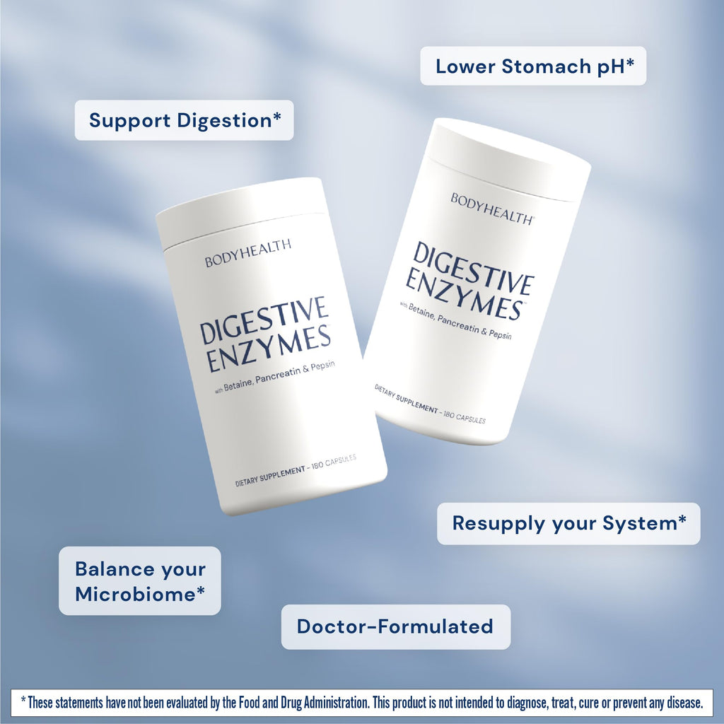BodyHealth Digestive Enzymes Full Spectrum Digestive Support (180 caps), Betaine, Pepsin, Pancreatin BPP Loaded with Enzymes and Probiotics, Re - TrustMedUSA