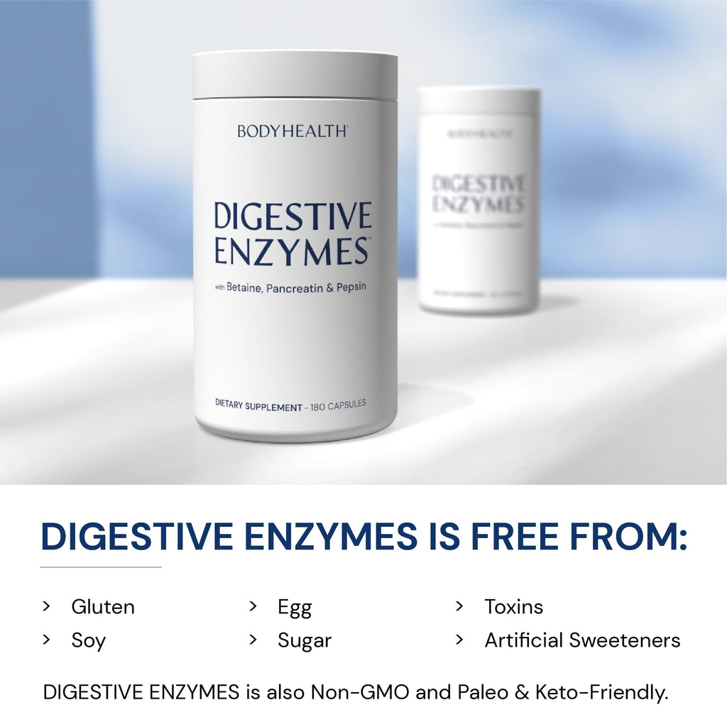 BodyHealth Digestive Enzymes Full Spectrum Digestive Support (180 caps), Betaine, Pepsin, Pancreatin BPP Loaded with Enzymes and Probiotics, Re - TrustMedUSA