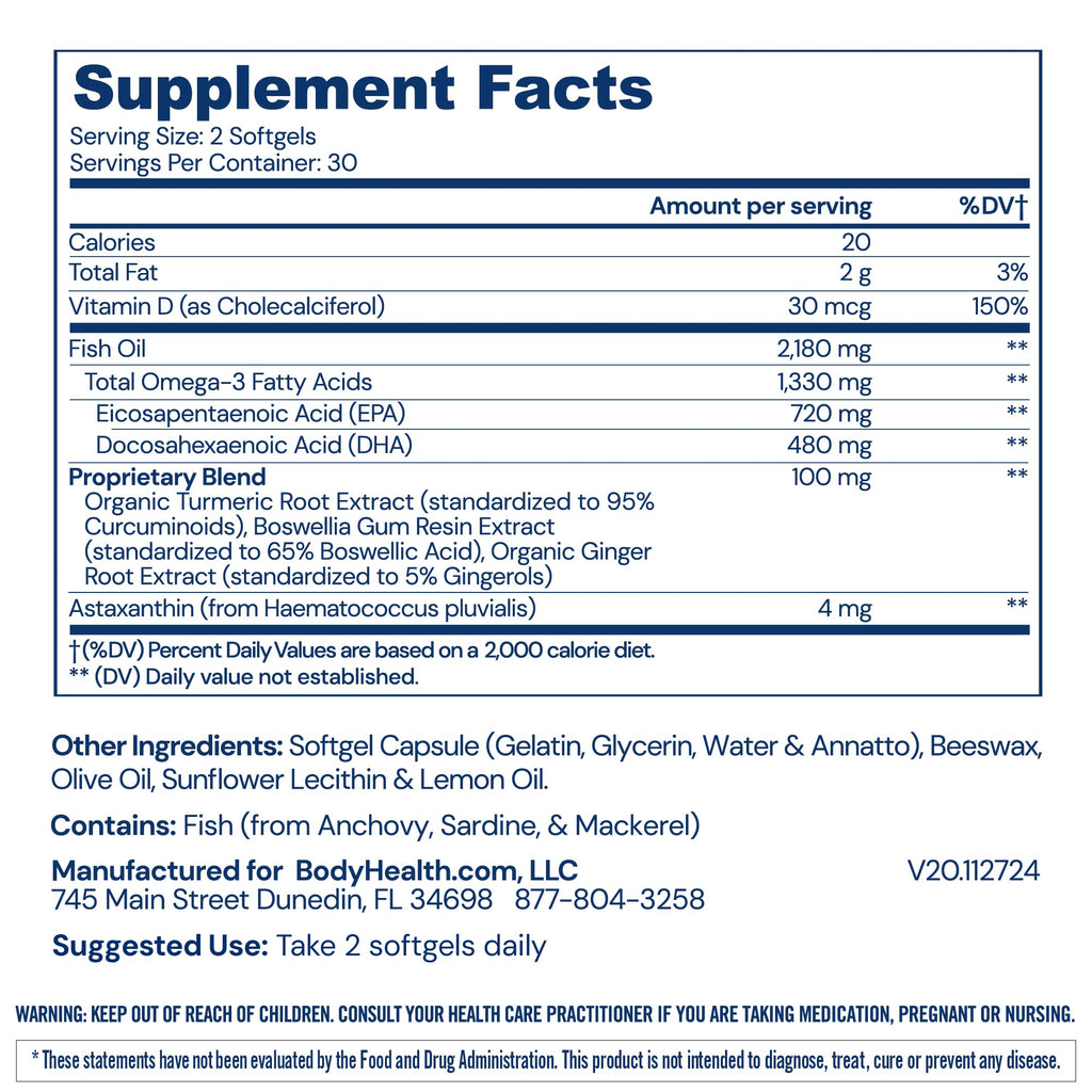 BodyHealth Omega 3 Health, Fish Oil Supplement for Women and Men, Heart and Brain Health, Fish Oil Pills, Fatty Acid Supplements, Omega 3 Vitamins - 60 Soft Gels - TrustMedUSA
