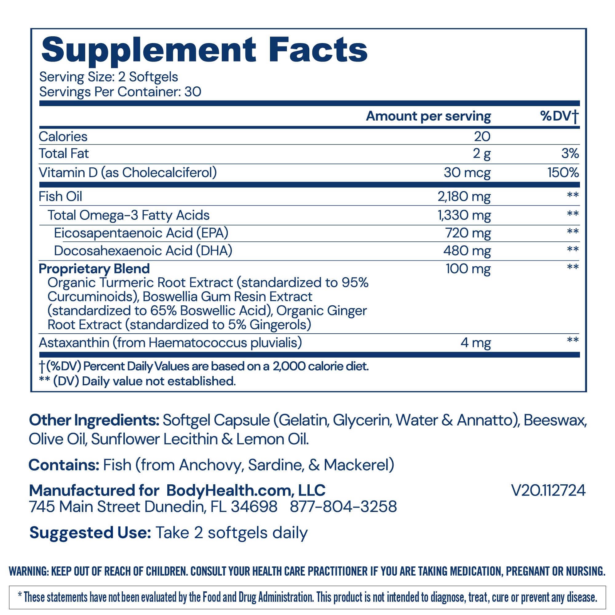 BodyHealth Omega 3 Health, Fish Oil Supplement for Women and Men, Heart and Brain Health, Fish Oil Pills, Fatty Acid Supplements, Omega 3 Vitamins - 60 Soft Gels - TrustMedUSA