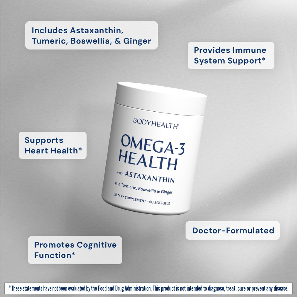 BodyHealth Omega 3 Health, Fish Oil Supplement for Women and Men, Heart and Brain Health, Fish Oil Pills, Fatty Acid Supplements, Omega 3 Vitamins - 60 Soft Gels - TrustMedUSA
