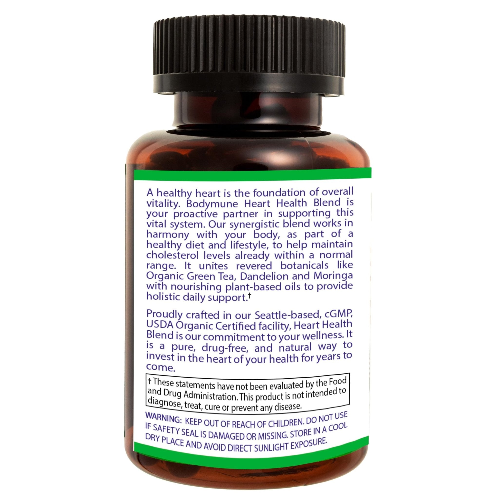 Bodymune Heart Health Blend Cholesterol Support – Organic Cardiovascular & Circulation Supplement – with Green Tea, Pomegranate & Black Seed Oil – 66 Capsules – USDA Organic, Vegan - TrustMedUSA