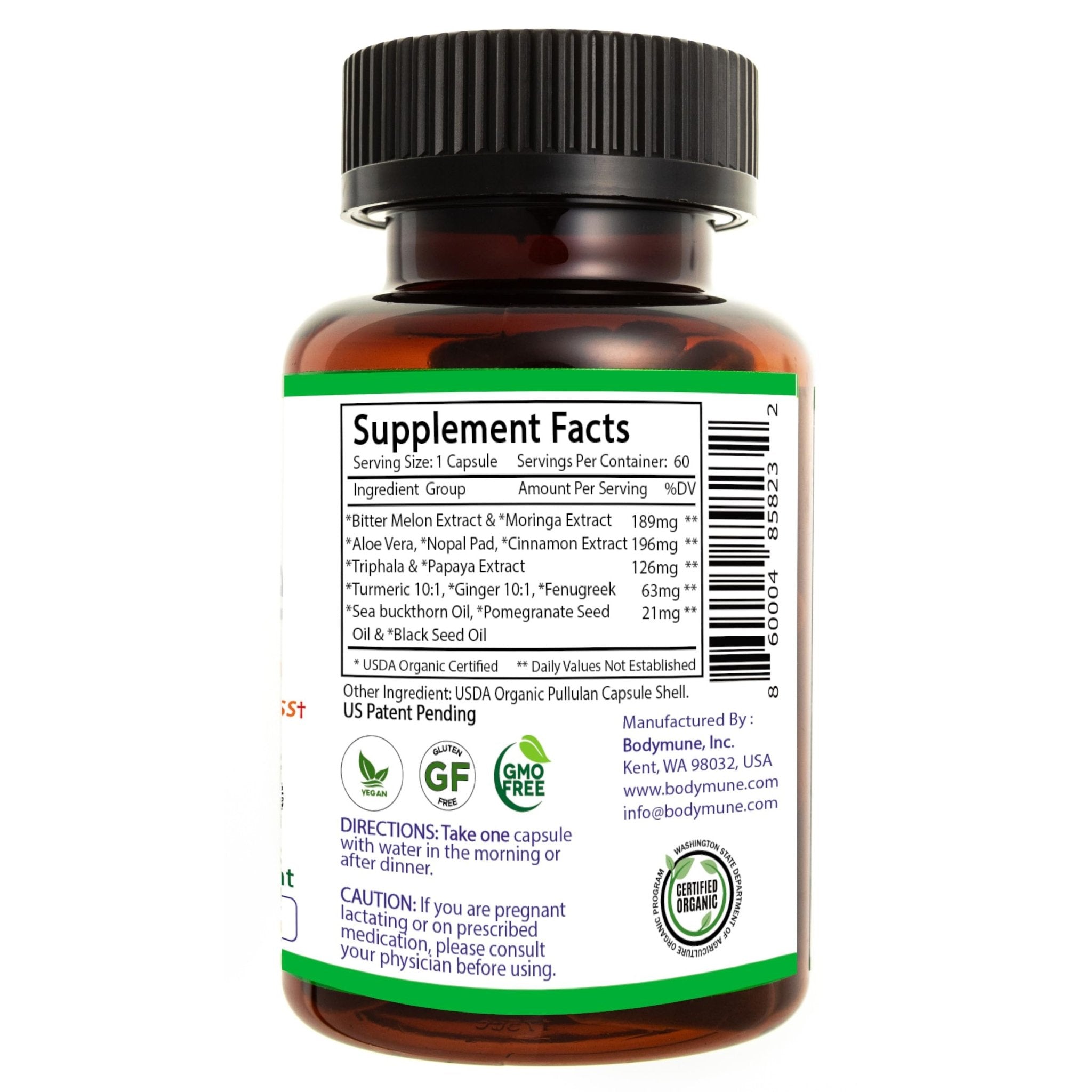 Bodymune USDA Organic Blood Sugar Blend | Supports Healthy Metabolism* | with Bitter Melon, Moringa, Aloe Vera, Nopal, Papaya Extracts & More | 60-Day Supply | Vegan & Non-GMO | USA-Made - TrustMedUSA
