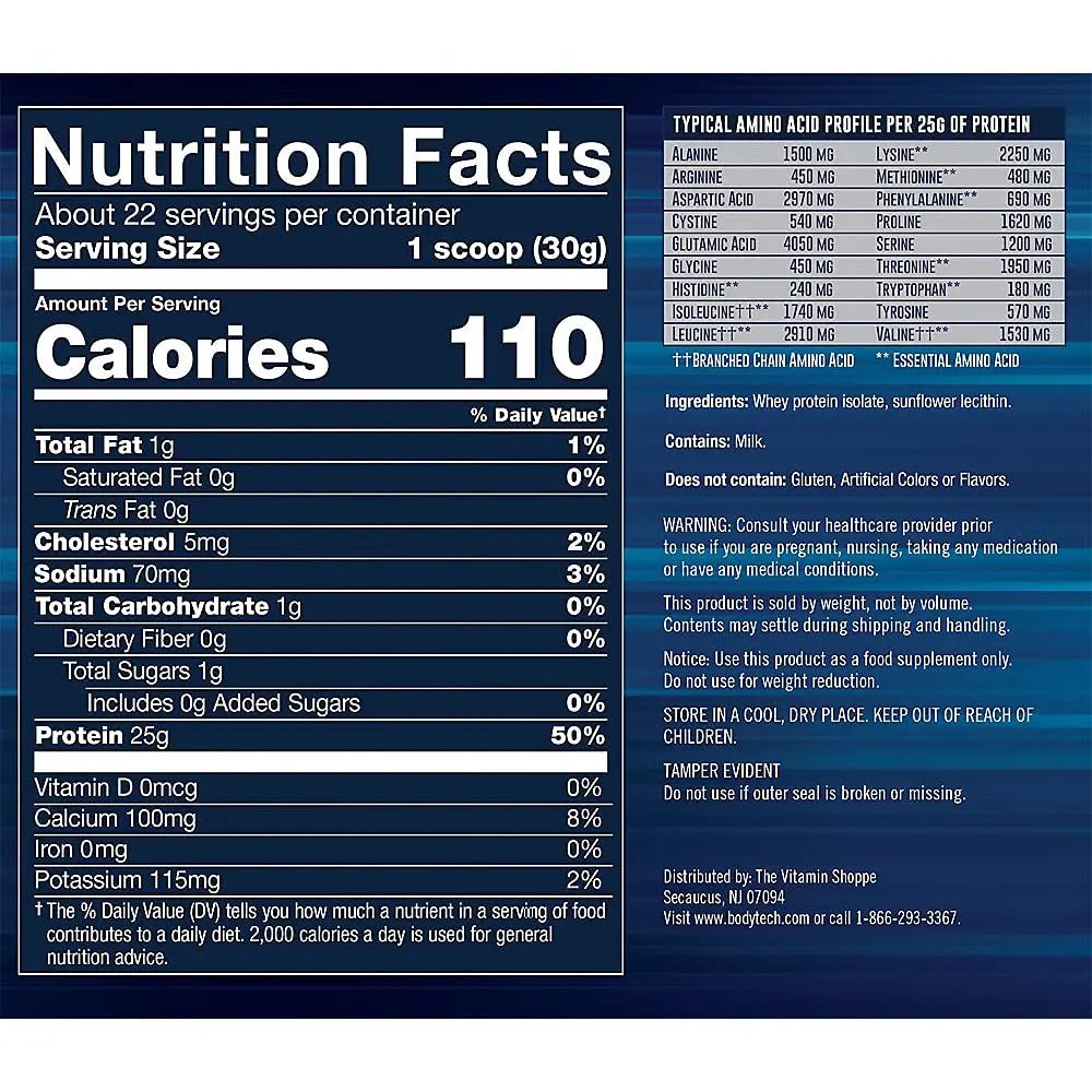BODYTECH Whey Protein Isolate Powder - with 25 Grams of Protein per Serving & BCAA's - TrustMedUSA