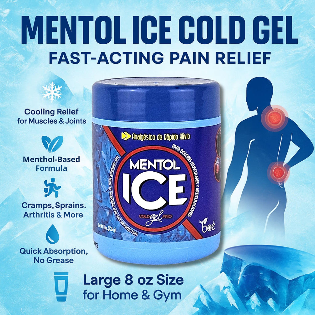 BOÉ COSMETICS Mentol Ice Cold Gel 8 oz (2 Pack) Pain Relief Gel for Muscles & Joints – Fast-Acting Analgesic for Arthritis, Back Pain, Cramps, Sprains & Headaches – Non-Greasy & Quick Absorption - TrustMedUSA