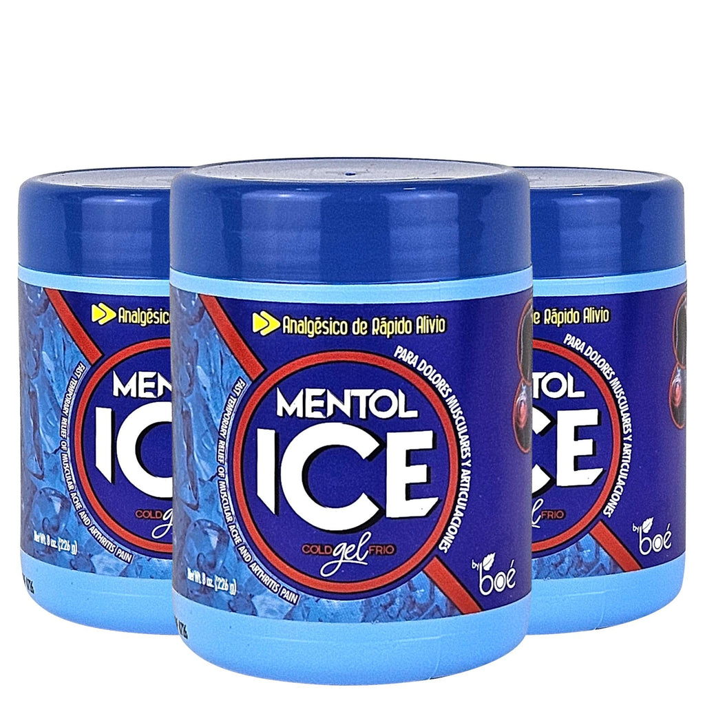 BOÉ COSMETICS Mentol Ice Cold Gel 8 oz (3 Pack) Pain Relief Gel for Muscles & Joints – Fast-Acting Analgesic for Arthritis, Back Pain, Cramps, Sprains & Headaches – Non-Greasy & Quick Absorption - TrustMedUSA
