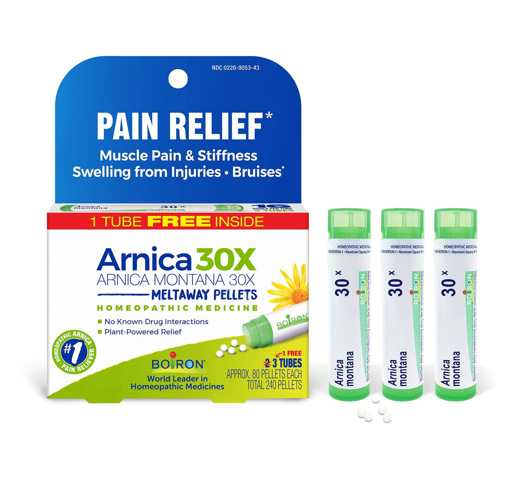 Boiron Arnica Montana 30X Homeopathic Medicine for Relief from Muscle Pain, Muscle Stiffness, Swelling from Injury, and Discoloration from Bruises - 3 Count (240 Pellets) - TrustMedUSA