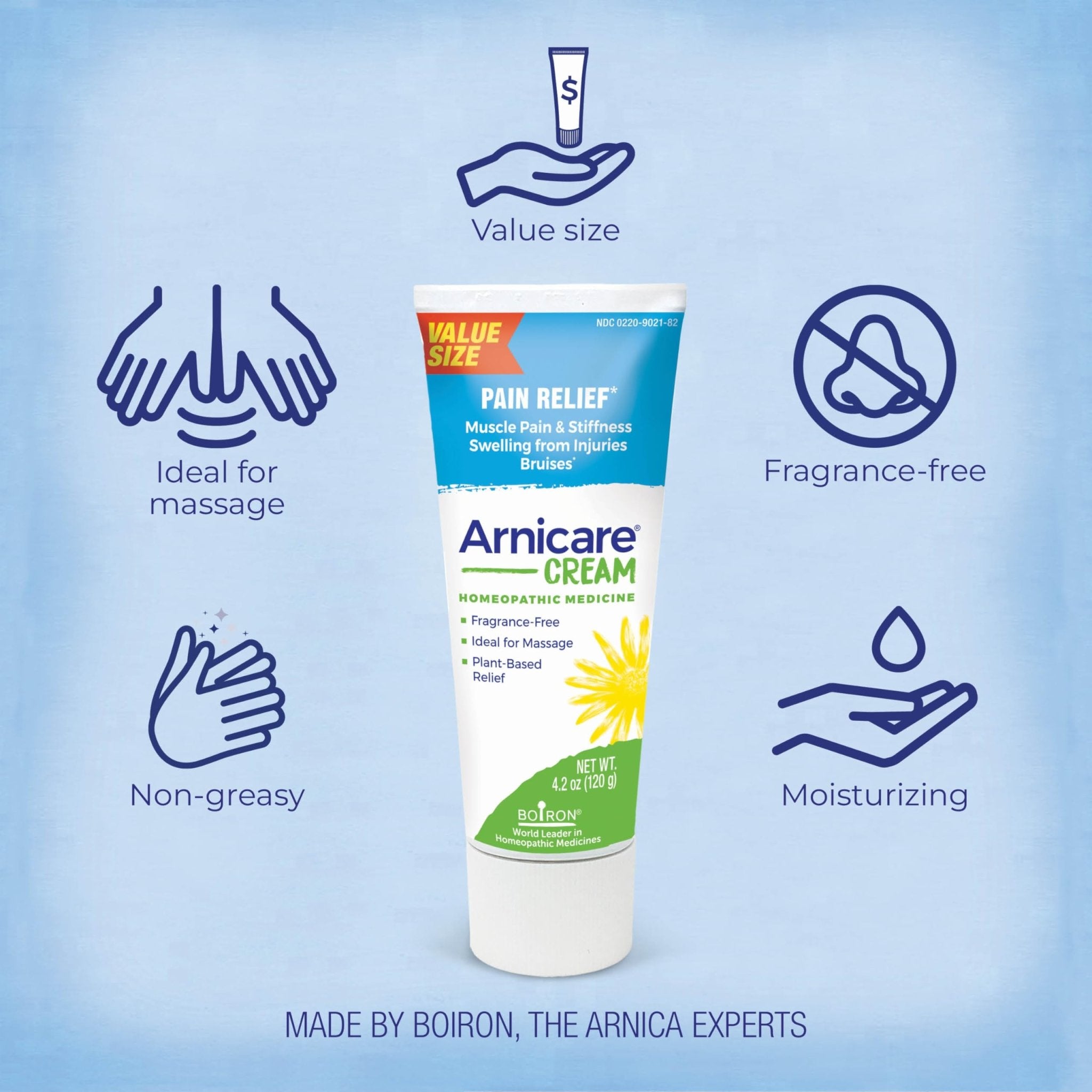 Boiron Arnicare Cream 4.2 oz (Twin Pack) for Joint Pain, Muscle Pain Relief, Swelling, Soreness, Stiffness, and Bruises - Fast Absorbing and Fragrance-Free Arnica - TrustMedUSA