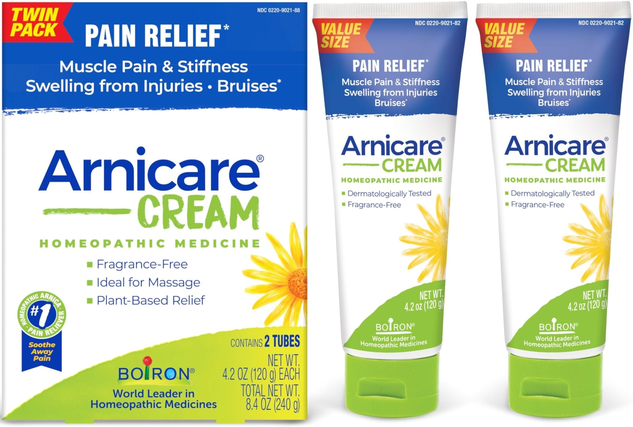 Boiron Arnicare Cream 4.2 oz (Twin Pack) for Joint Pain, Muscle Pain Relief, Swelling, Soreness, Stiffness, and Bruises - Fast Absorbing and Fragrance-Free Arnica - TrustMedUSA