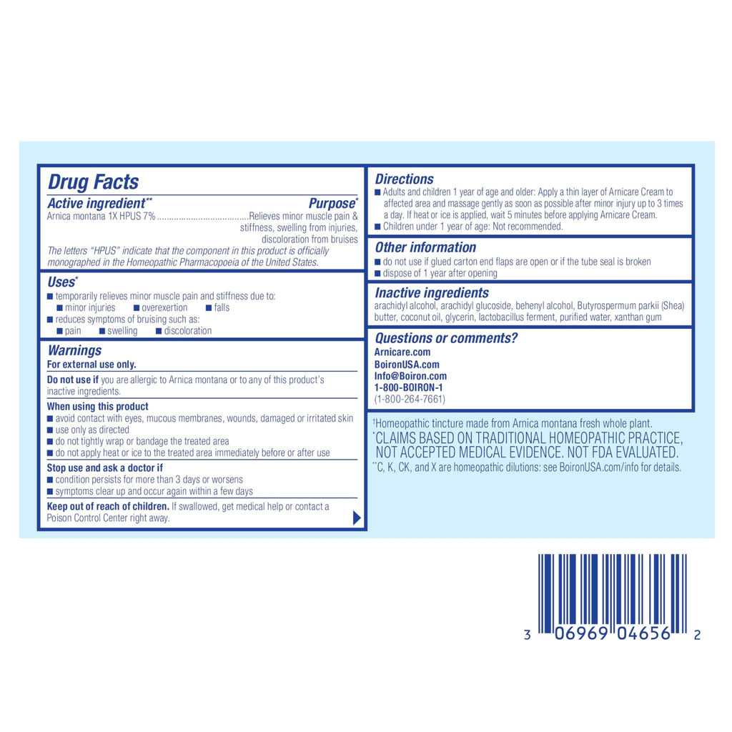 Boiron Arnicare Cream for Joint Pain, Muscle Pain, Swelling, Soreness, Stiffness, and Bruises - Fast Absorbing and Fragrance-Free - 2.5 oz - TrustMedUSA