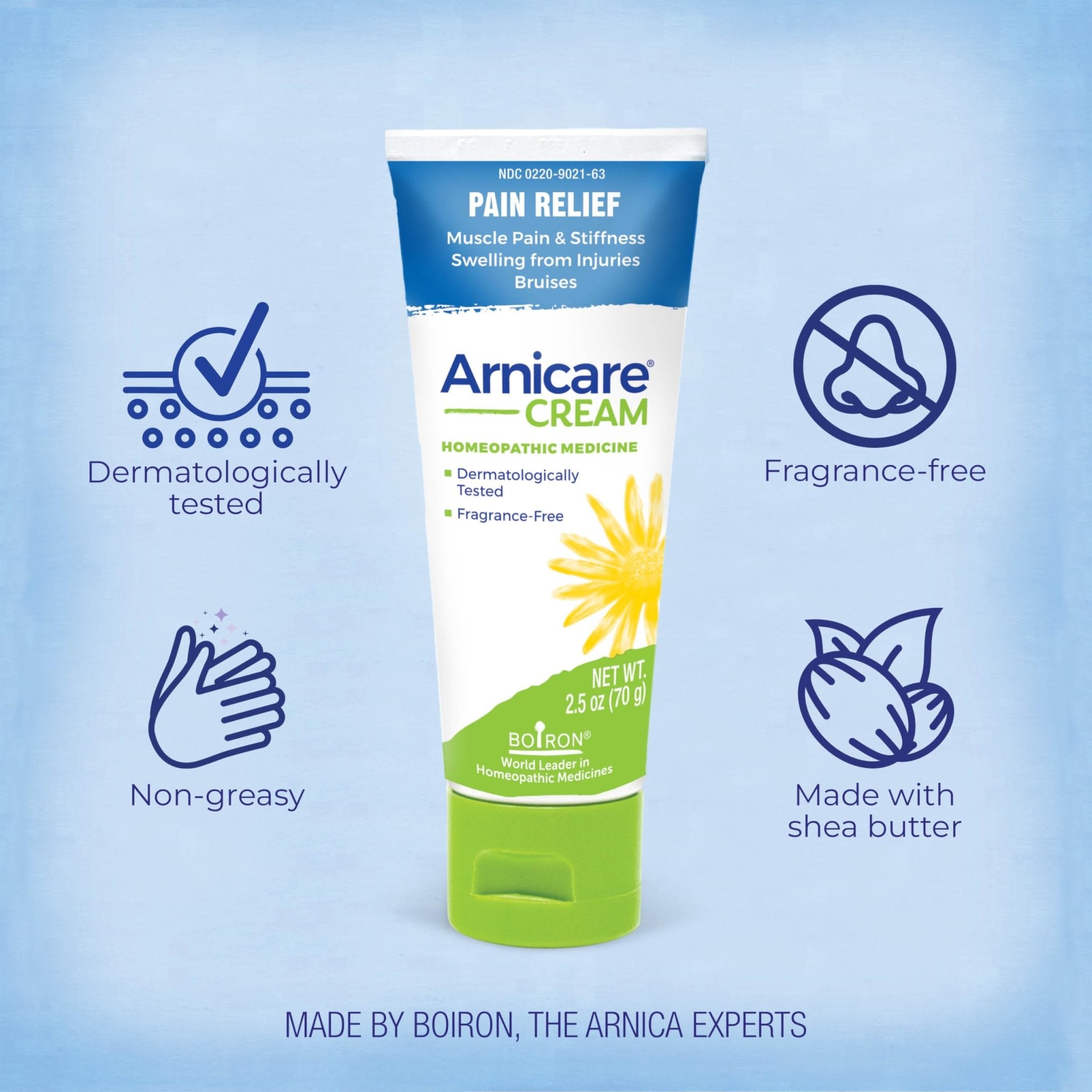 Boiron Arnicare Cream for Joint Pain, Muscle Pain, Swelling, Soreness, Stiffness, and Bruises - Fast Absorbing and Fragrance-Free - 2.5 oz - TrustMedUSA