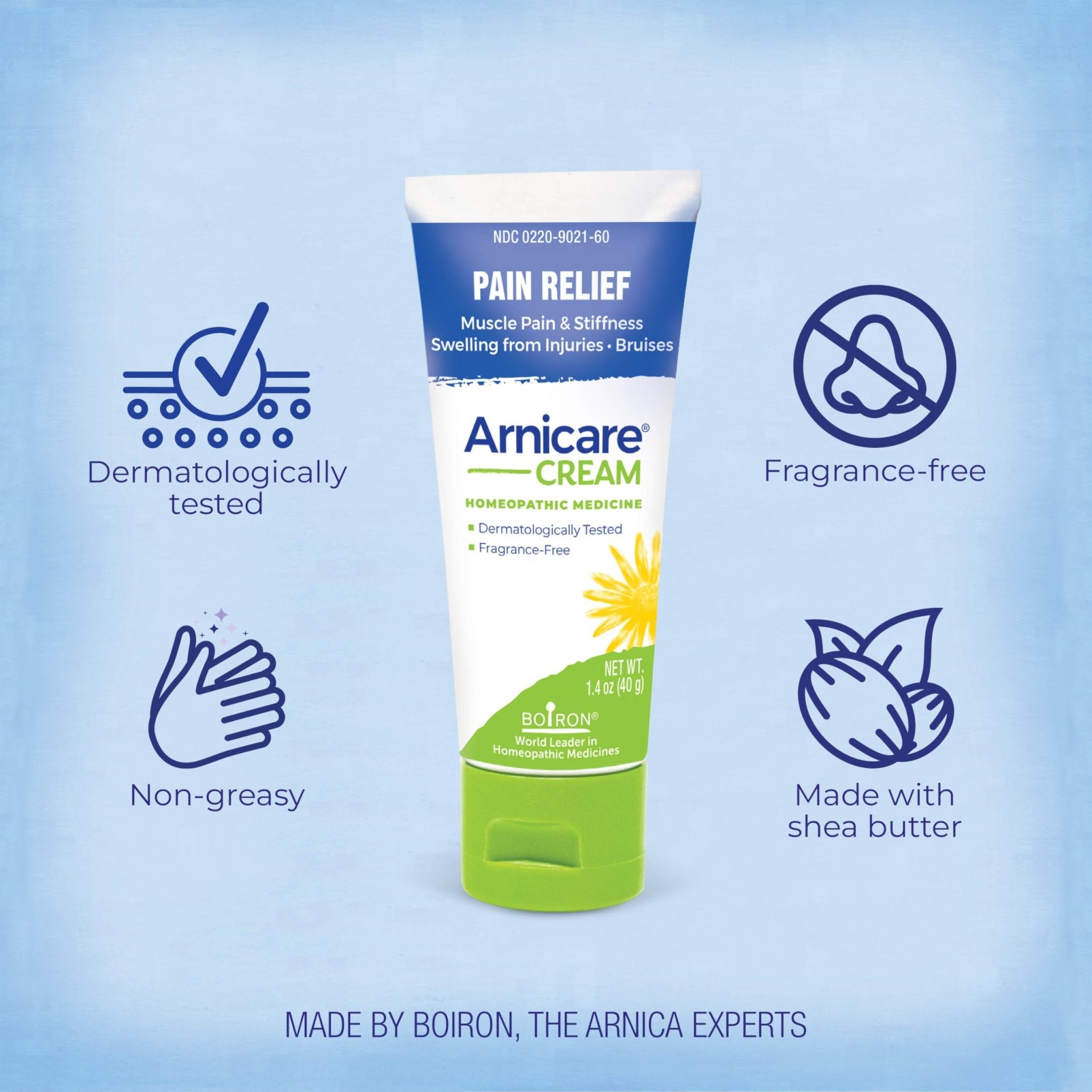 Boiron Arnicare Cream for Relief for Joint Pain, Muscle Pain, Muscle Soreness, and Swelling from Bruises or Injury - Fast Absorbing and Fragrance-Free - 1.3 oz - TrustMedUSA