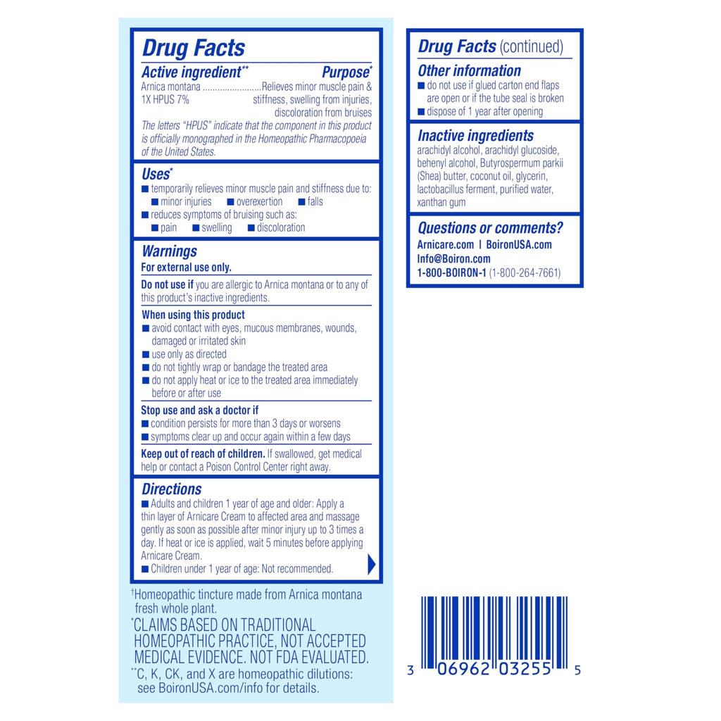 Boiron Arnicare Cream for Relief for Joint Pain, Muscle Pain, Muscle Soreness, and Swelling from Bruises or Injury - Fast Absorbing and Fragrance-Free - 1.3 oz - TrustMedUSA