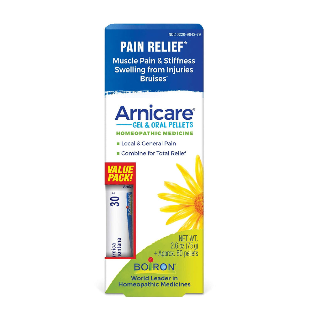 Boiron Arnicare Gel and Arnica 30c Value Pack for Pain Relief, Muscle Soreness, and Swelling from Bruising or Injury - 2.6 oz + 80 Pellet Tube - TrustMedUSA