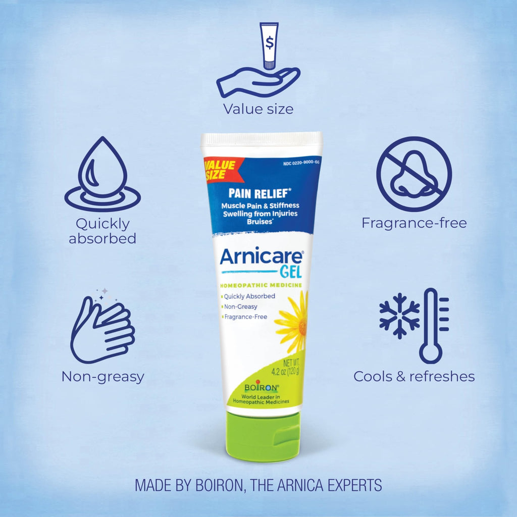 Boiron Arnicare Gel for Relief of Joint Pain, Muscle Pain, Muscle Soreness, and Swelling from Bruises or Injury - Non-greasy and Fragrance-Free - 4.2 oz - TrustMedUSA