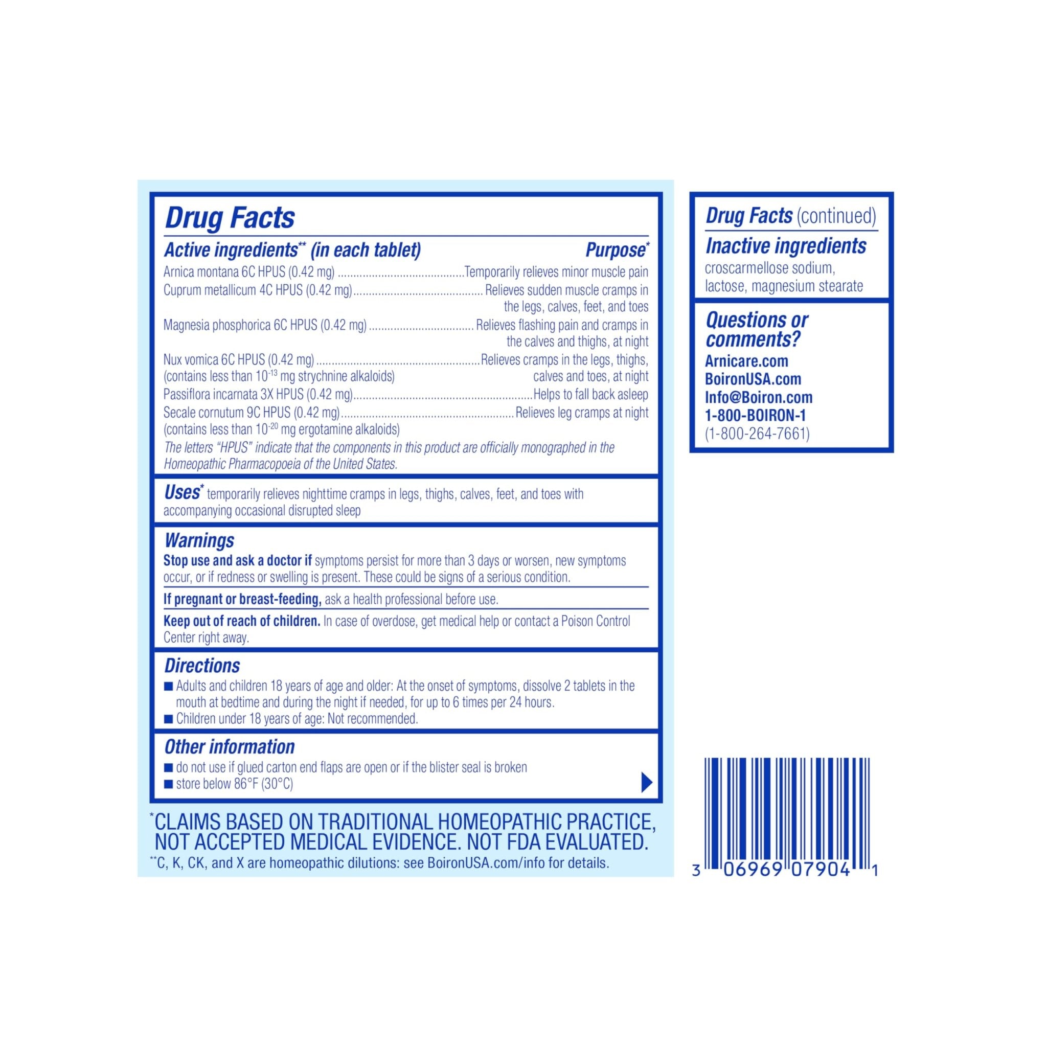 Boiron Arnicare Leg Cramps PM for Nighttime Relief from Cramping and Stiffness in Feet or Calves - 60 Tablets - TrustMedUSA