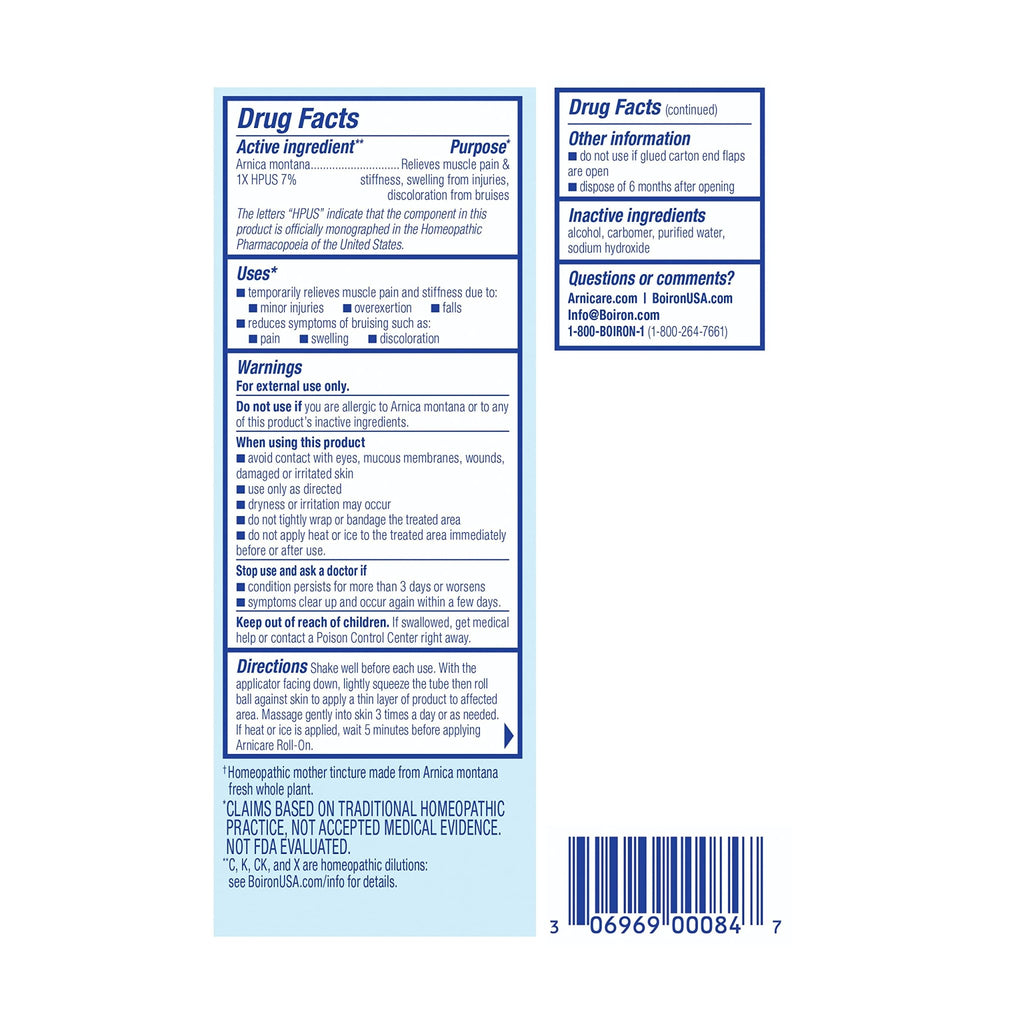 Boiron Arnicare Roll-on gel, for bruising, pain, stiffness, aches, Homeopathic Medicine for Pain Relief, 1.5 Ounce (Pack of 1) - TrustMedUSA