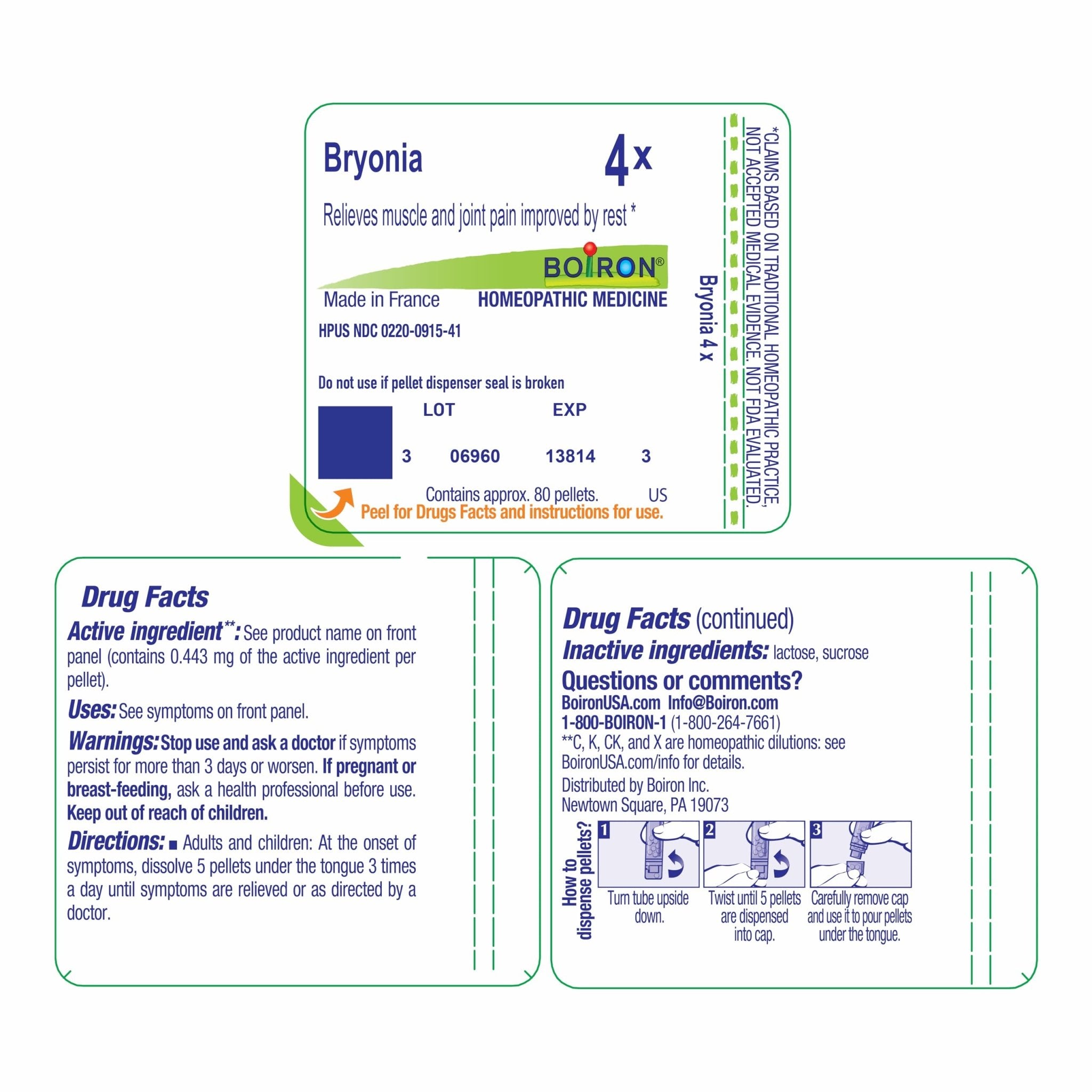 Boiron Bryonia 4X Homeopathic Medicine for Muscle & Joint Pain - 80 Pellets - TrustMedUSA