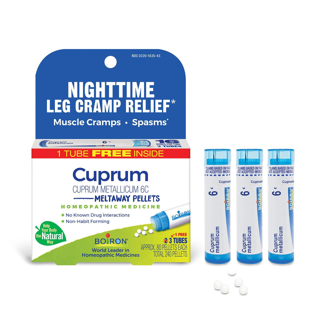 Boiron Cuprum Metallicum 6C Homeopathic Medicine for Nighttime Leg Cramp Relief, Muscle Cramps, and Spasms - 3 Count (240 Pellets) - TrustMedUSA