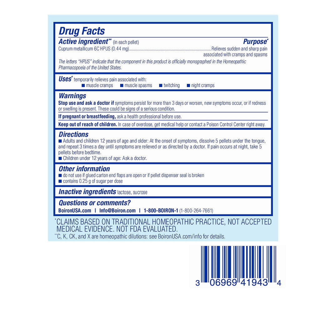 Boiron Cuprum Metallicum 6C Homeopathic Medicine for Nighttime Leg Cramp Relief, Muscle Cramps, and Spasms - 3 Count (240 Pellets) - TrustMedUSA