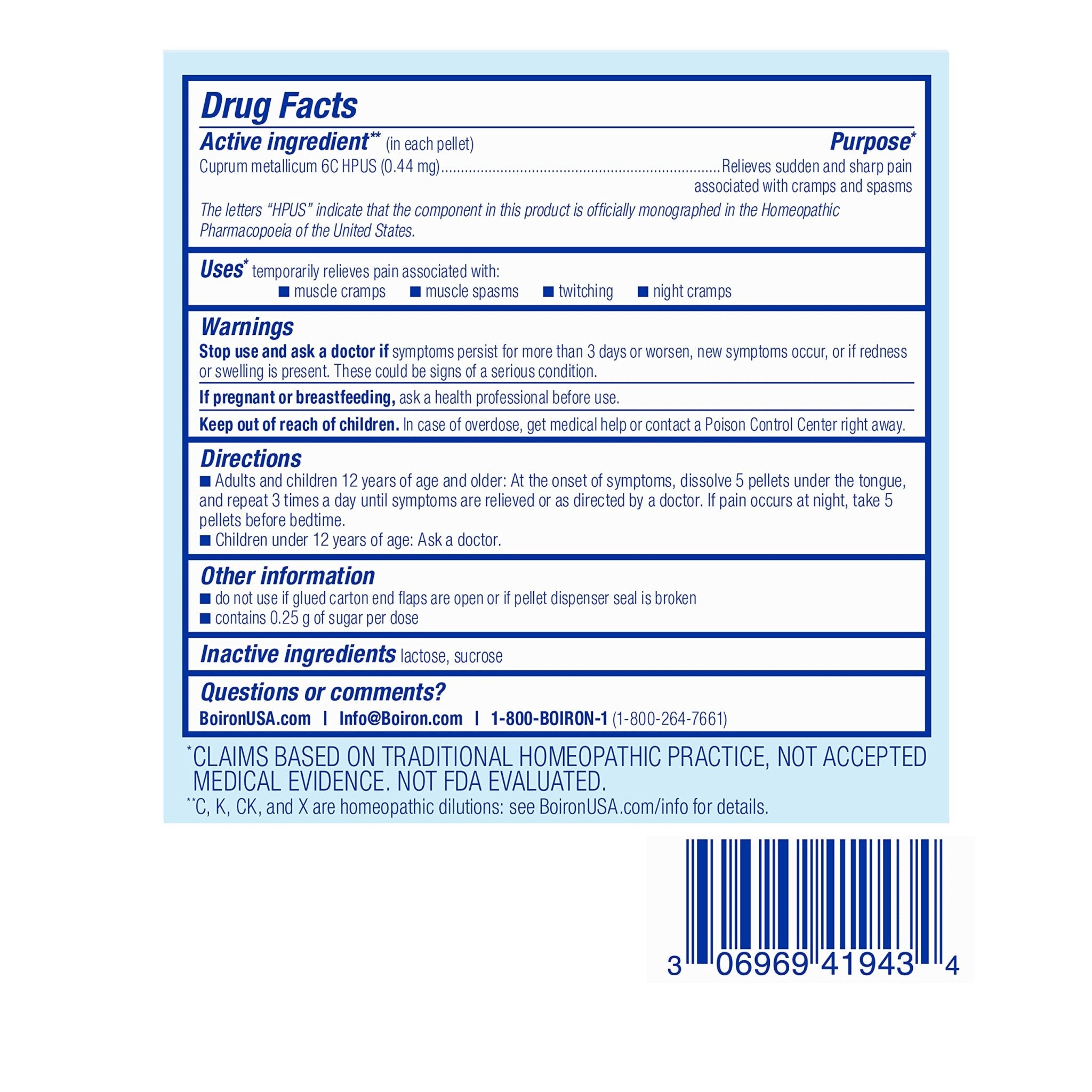 Boiron Cuprum Metallicum 6C Homeopathic Medicine for Nighttime Leg Cramp Relief, Muscle Cramps, and Spasms - 3 Count (240 Pellets) - TrustMedUSA