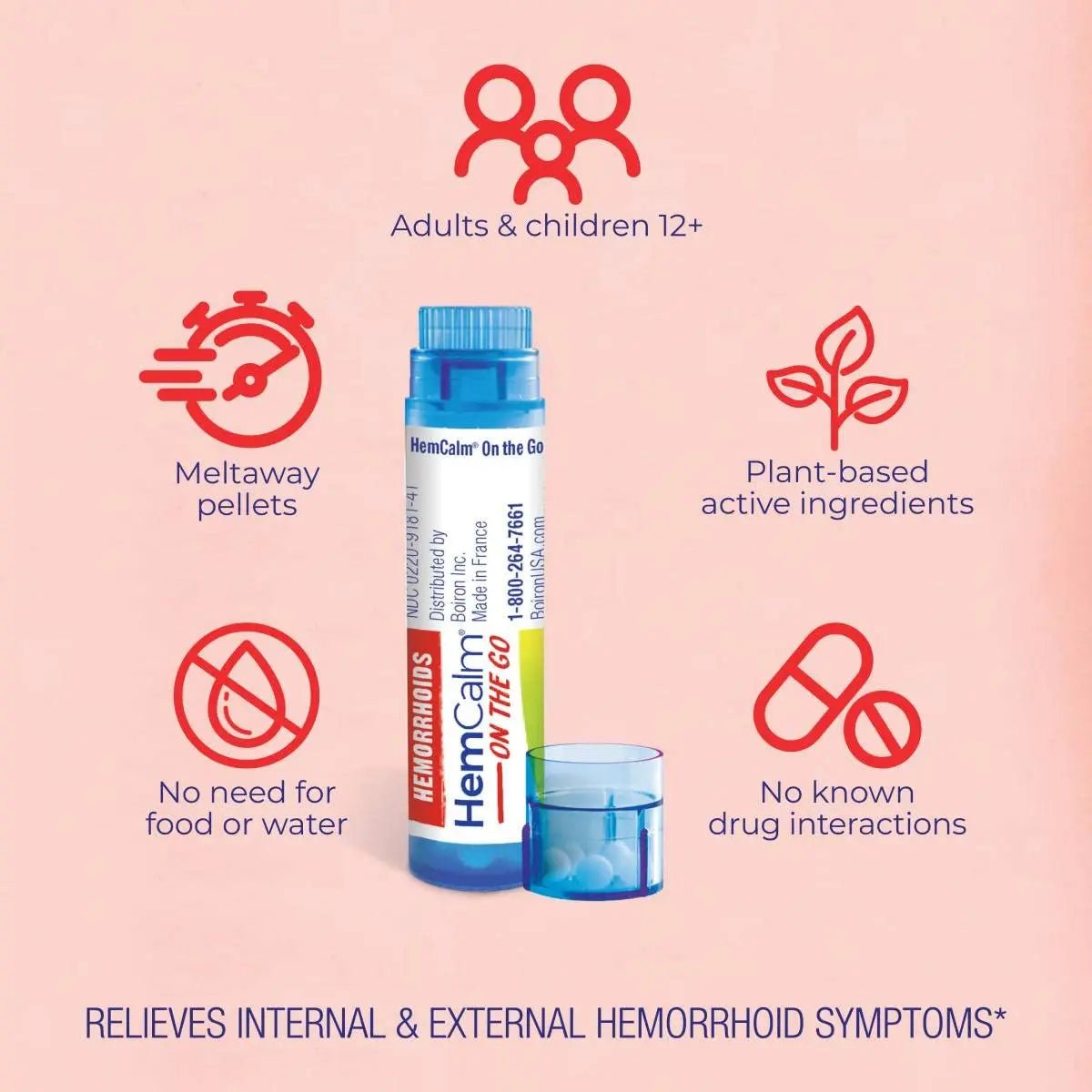 Boiron HemCalm On The Go Travel Essential for Hemorrhoid Relief of Pain, Itching, Swelling or Discomfort - 2 Count (160 Pellets) - TrustMedUSA