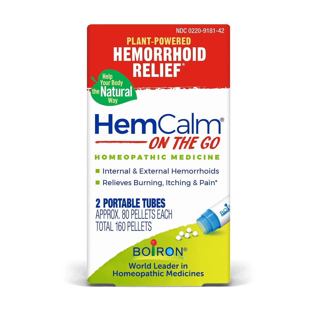Boiron HemCalm On The Go Travel Essential for Hemorrhoid Relief of Pain, Itching, Swelling or Discomfort - 2 Count (160 Pellets) - TrustMedUSA