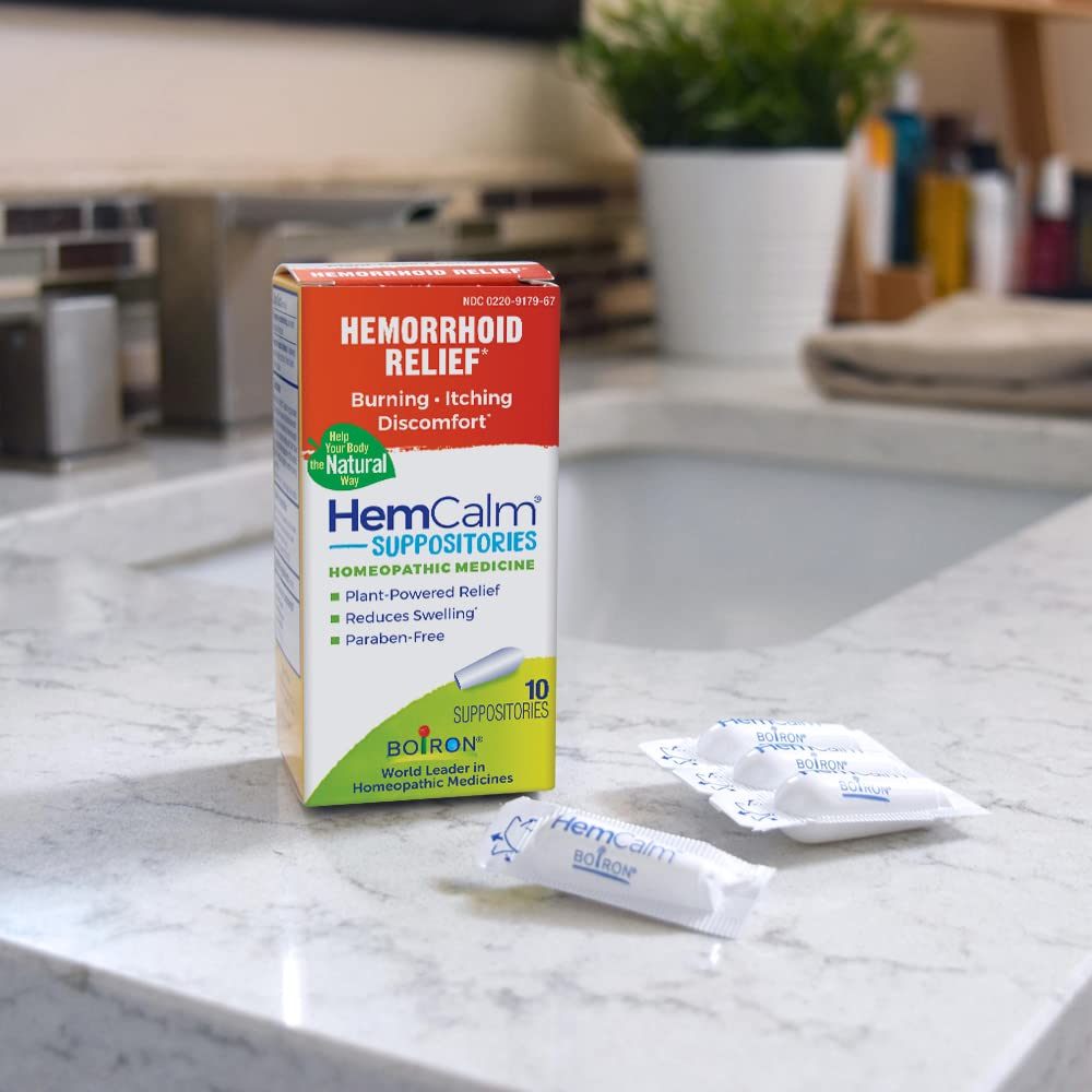 Boiron HemCalm Suppositories for Hemorrhoid Relief of Pain, Itching, Swelling or Discomfort - 10 Count (Pack of 2) - TrustMedUSA