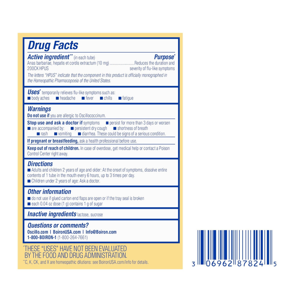 Boiron Oscillococcinum for Relief from Flu-Like Symptoms of Body Aches, Headache, Fever, Chills, and Fatigue - 30 Doses - Maple Wellness Supplements