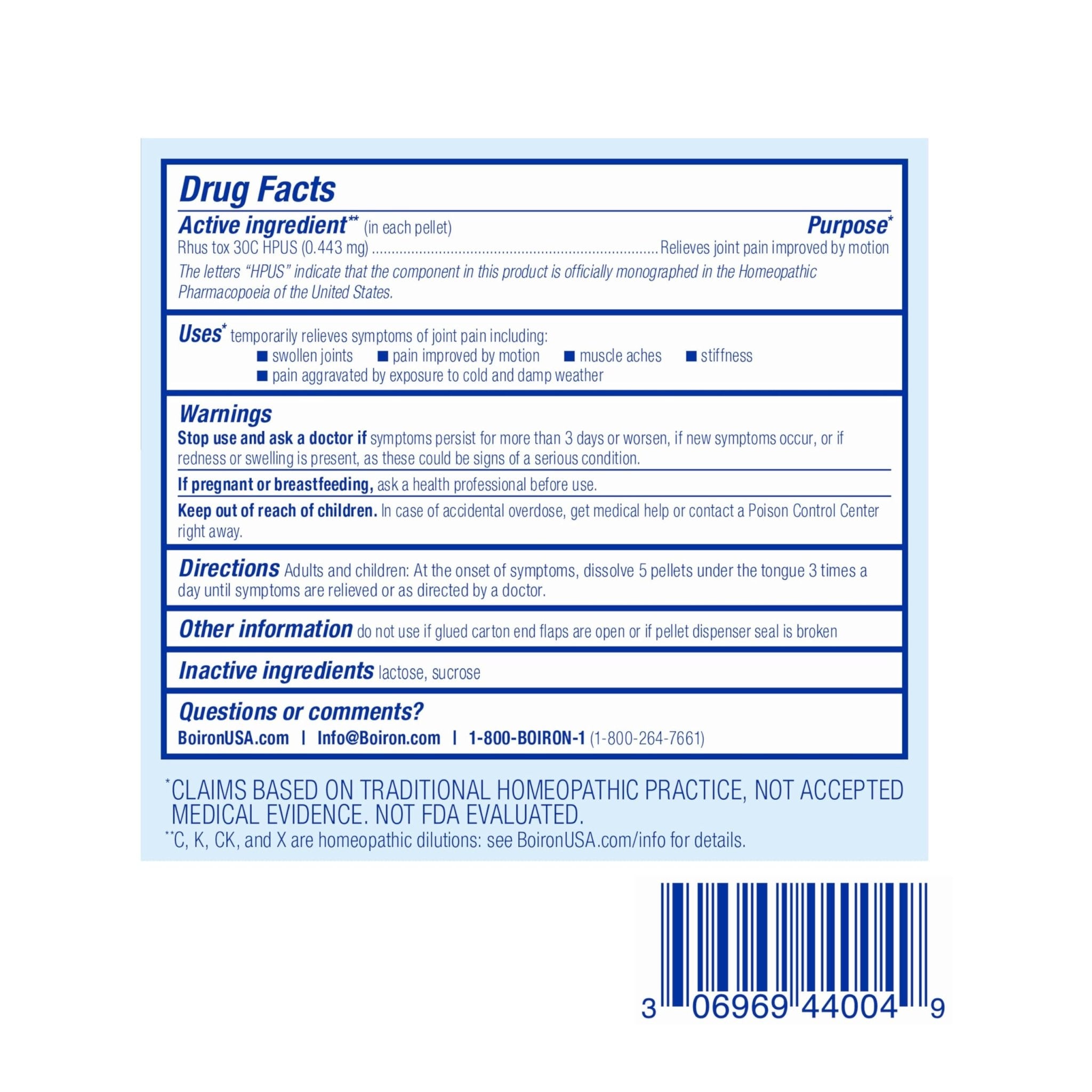 Boiron Rhus Tox 30C Homeopathic Medicine for Relief from Joint Pain, Muscle Aches, Swollen or Stiff Joints, and Weather Related Aches - 3 Count (240 Pellets) - TrustMedUSA